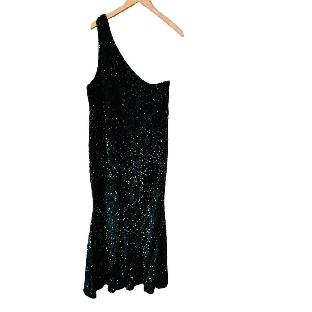 Faeriesty Sequin One Shoulder A Line Maxi Dress Size 4X Green - Picture 3 of 9